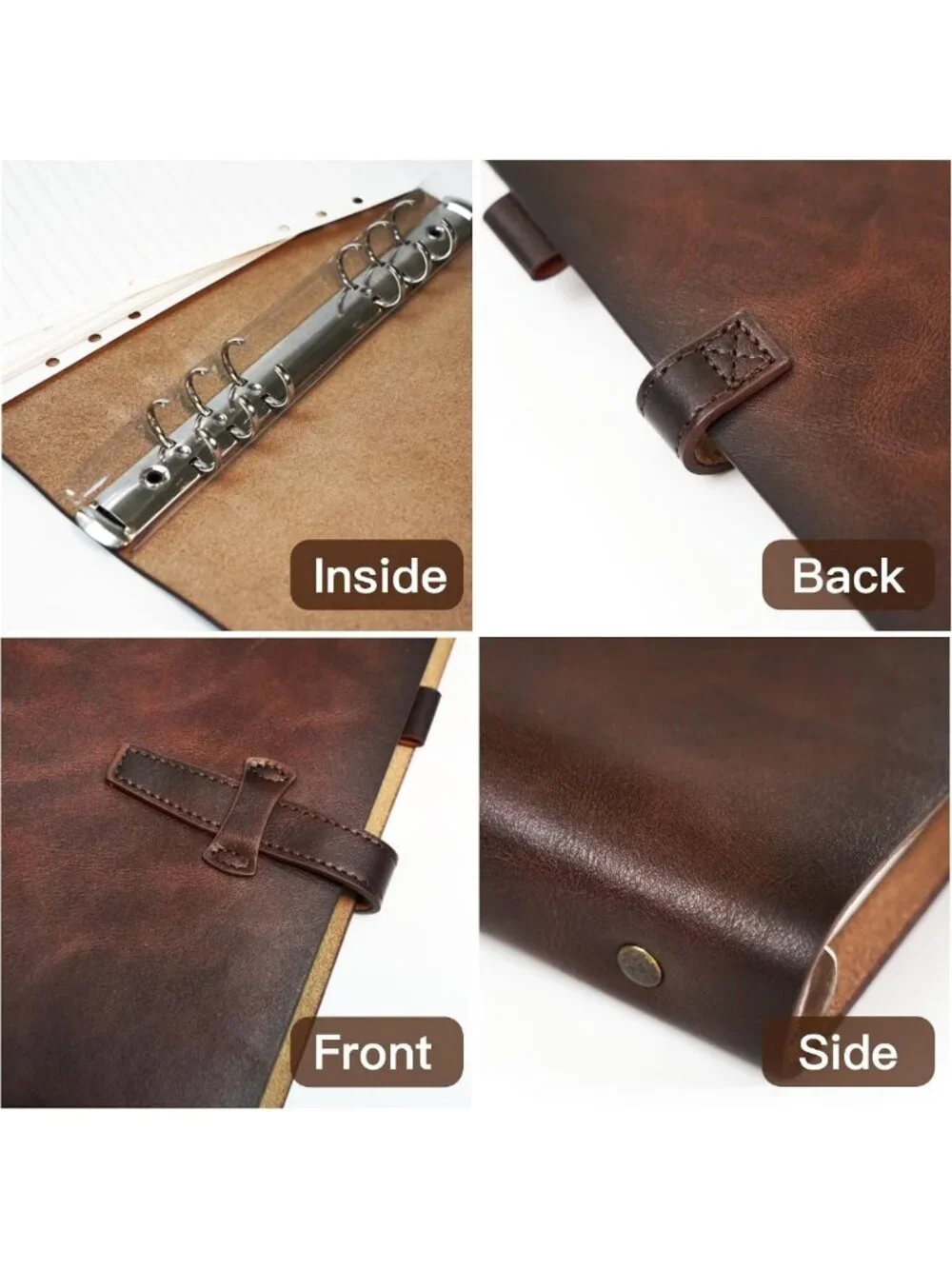 Vintage Refillable A5 Leather Binder Notebook | 6-Ring Organizer with 120 Pages